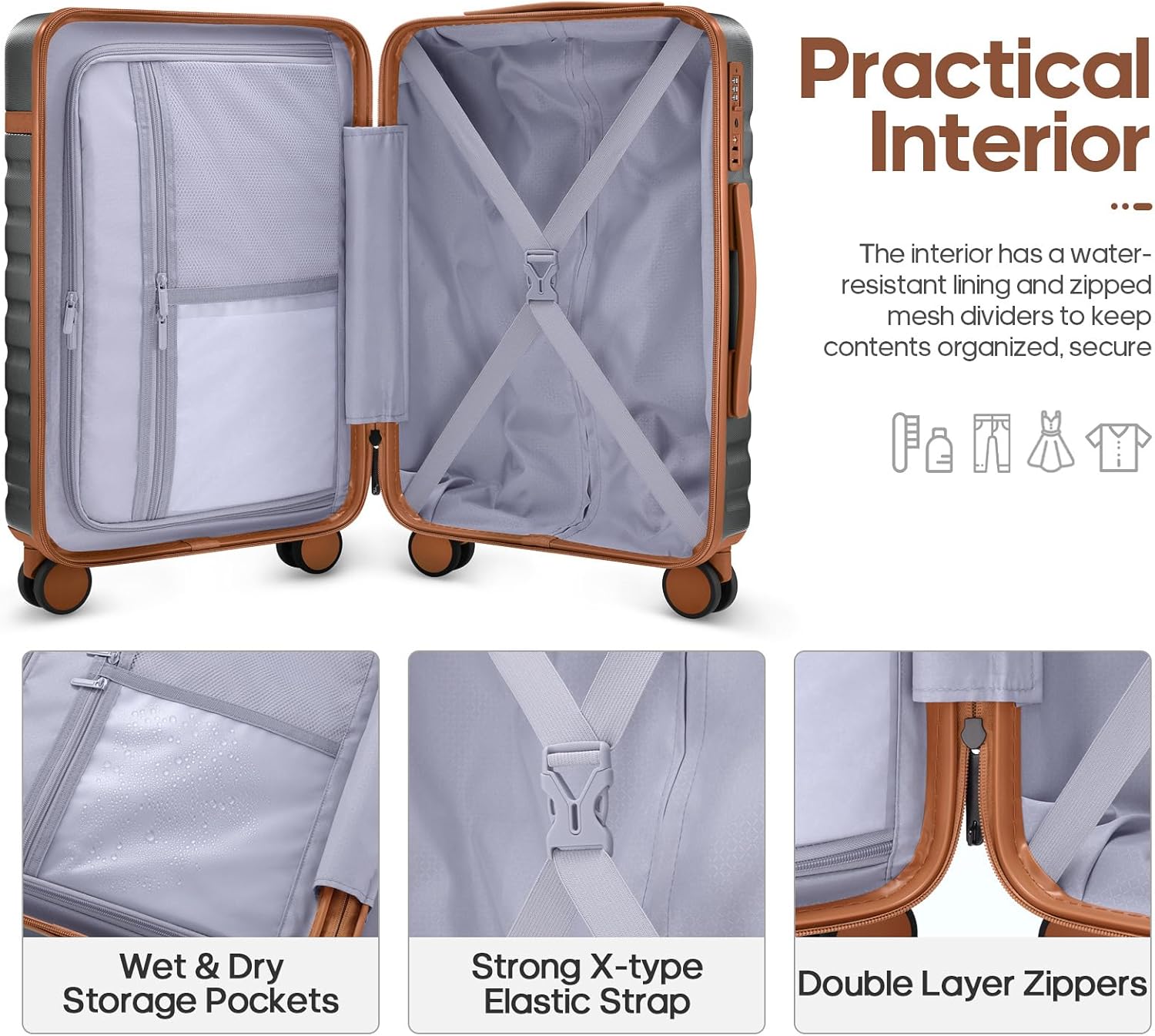 UKEIN Luggage Sets 3 Piece, Carry On Luggage 20In With Spinner Wheels,PC Hardside Suitcase Set with TSA Lock,Durable Carry On Suitcase With Travel Backpack for Men (Grey, 3 piece set (20inch))